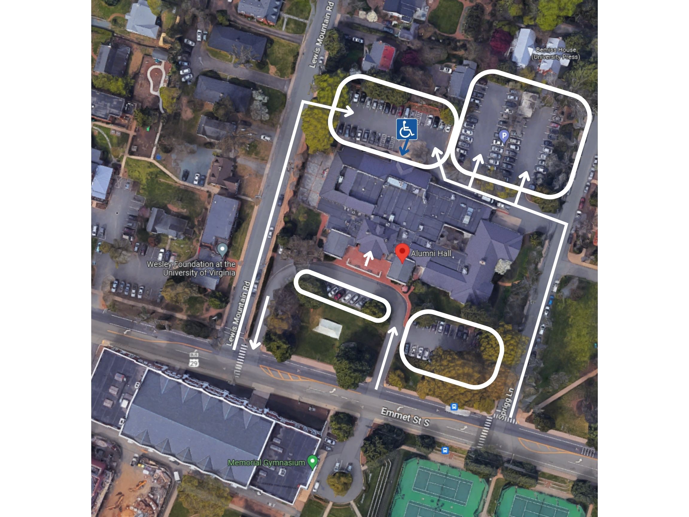 UVA Alumni Hall Parking Map