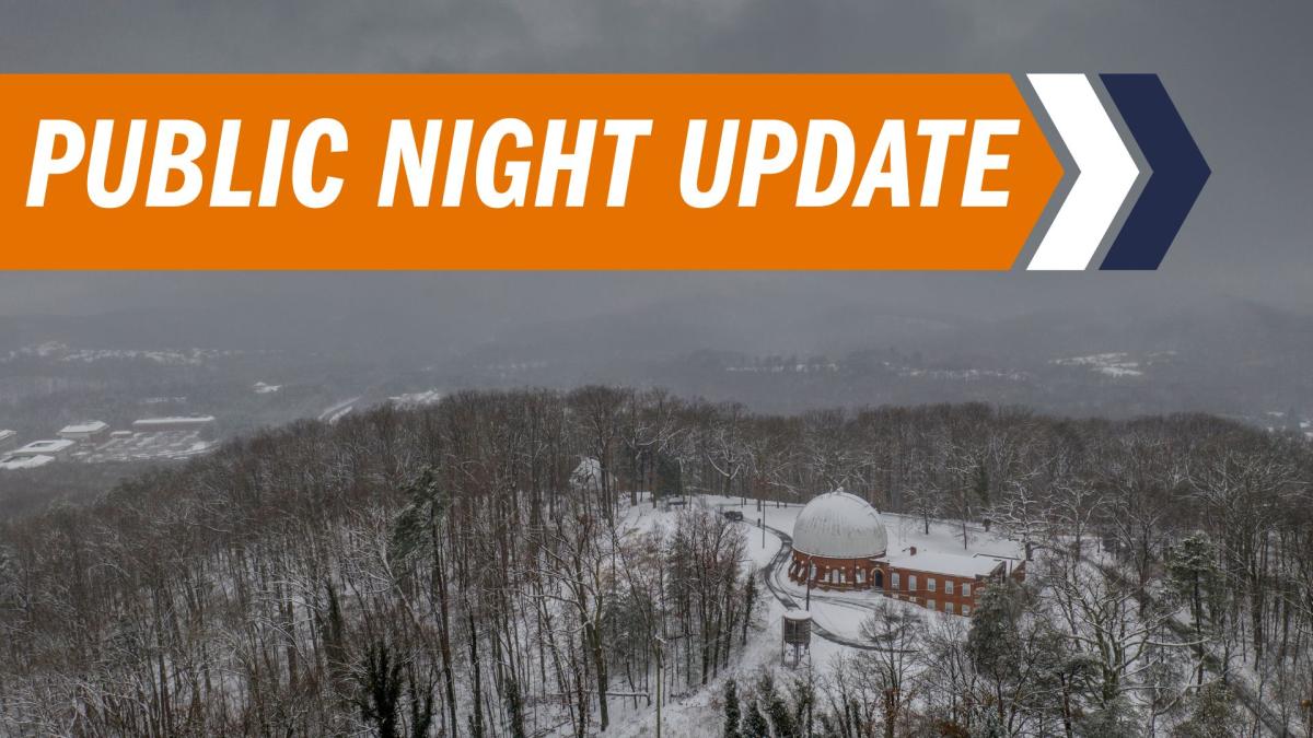 Public Night Update - McCormick Observatory overhead in the snow